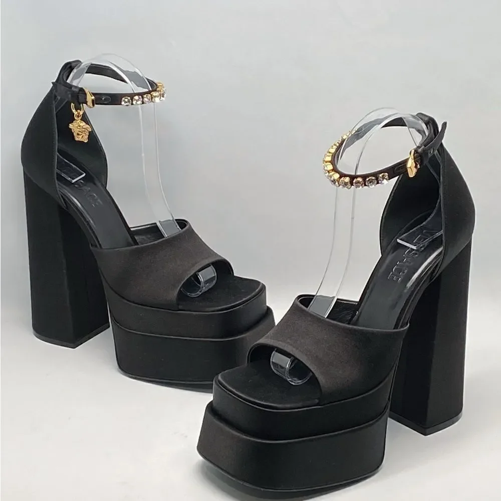 Versace Medusa Crystal Ankle-Strap Platform Sandals size 37.5